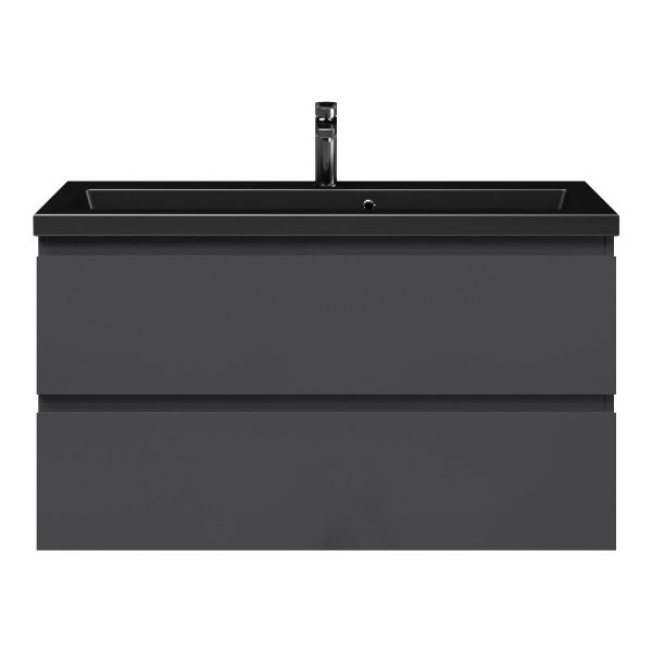 Renesse badmeubel 100 cm antraciet hoogglans met keramische Dishoek wastafel zwart mat