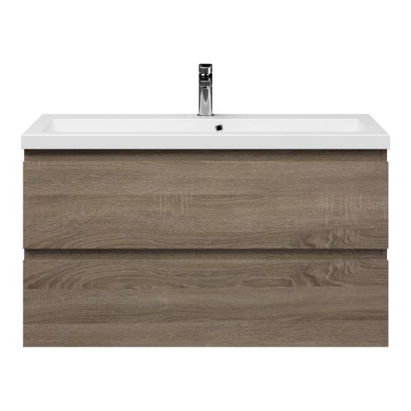 Renesse badmeubel 100 cm donker eiken met polystone Cadzand wastafel wit mat