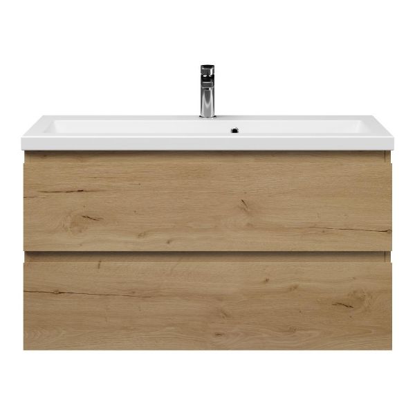 Renesse badmeubel 100 cm eiken natuur met keramische Dishoek wastafel wit mat