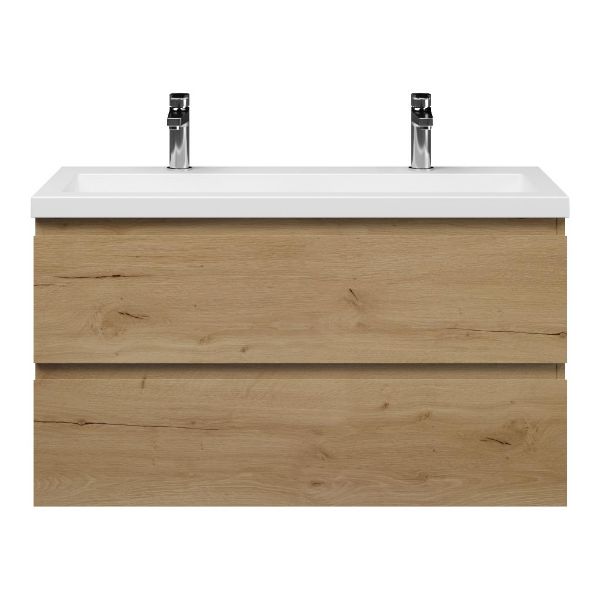 Renesse badmeubel 100 cm eiken natuur met quartz Cadzand wastafel wit mat