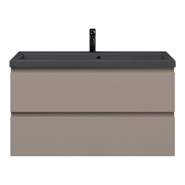 Renesse badmeubel 100 cm taupe met quartz Cadzand-Q wastafel grijs mat, 1 kraangat