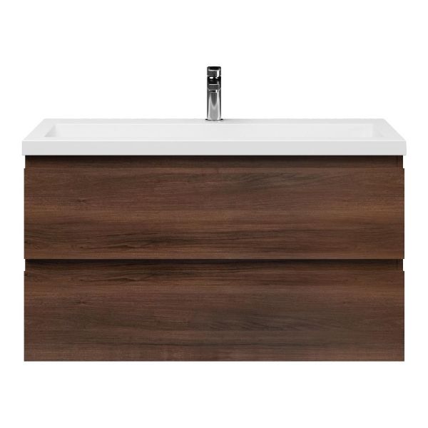 Renesse badmeubel 100 cm walnoot met polystone Cadzand wastafel wit glans, 1 kraangat