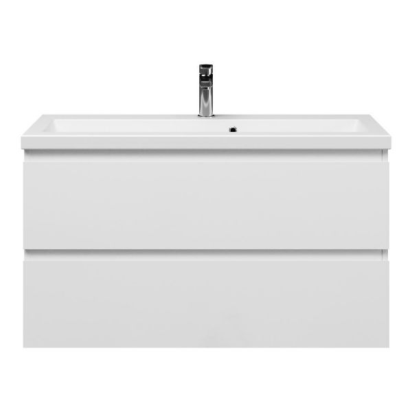 Renesse badmeubel 100 cm wit hoogglans met keramische Dishoek wastafel wit mat