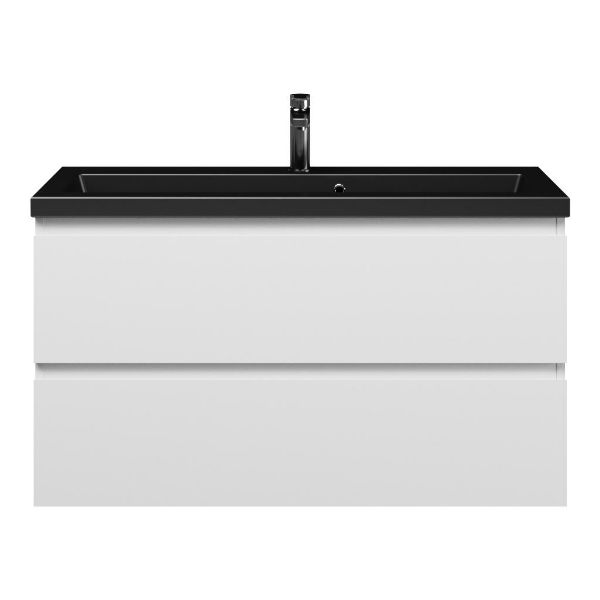 Renesse badmeubel 100 cm wit mat met keramische Dishoek wastafel zwart mat