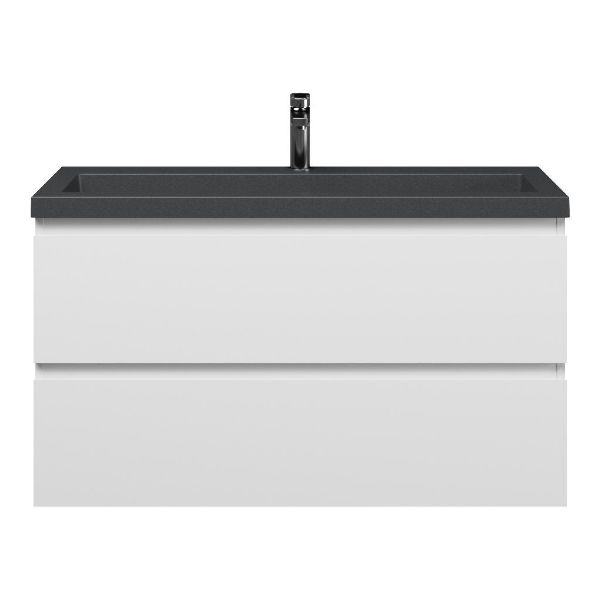 Renesse badmeubel 100 cm wit mat met quartz Cadzand-Q wastafel grijs mat, 1 kraangat