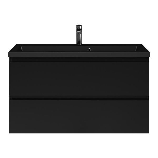 Renesse badmeubel 100 cm zwart mat met keramische Dishoek wastafel zwart mat