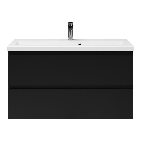 Renesse badmeubel 100 cm zwart mat met keramische Dishoek wastafel wit glans