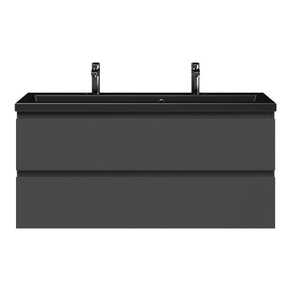 Renesse badmeubel 120 cm mat antraciet met keramische Dishoek wastafel zwart mat, 2 kraangaten