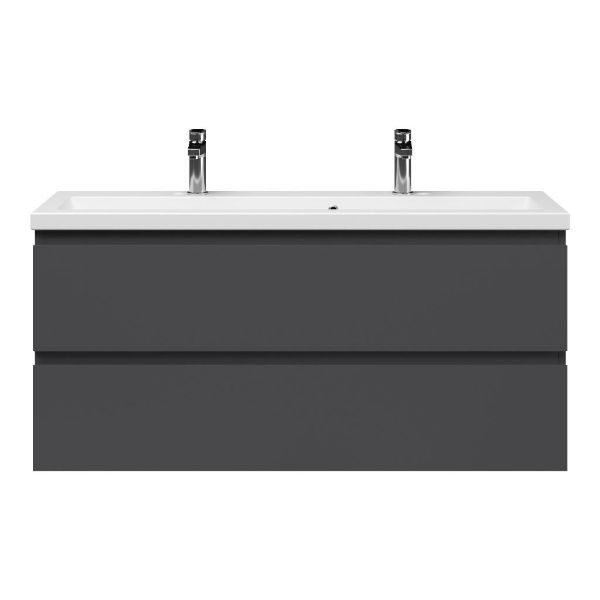 Renesse badmeubel 120 cm mat antraciet met keramische Dishoek wastafel wit mat