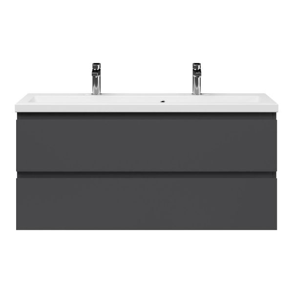 Renesse badmeubel 120 cm mat antraciet met keramische Dishoek wastafel wit glans, 2 kraangaten