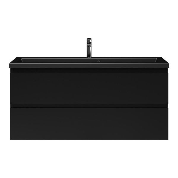 Renesse badmeubel 120 cm mat zwart met keramische Dishoek wastafel zwart mat, 1 kraangat