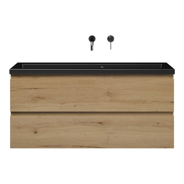 Renesse badmeubel 120 cm natuur eiken met keramische Dishoek wastafel zwart mat