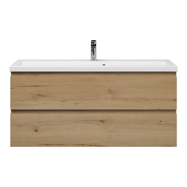 Renesse badmeubel 120 cm natuur eiken met keramische Dishoek wastafel wit mat