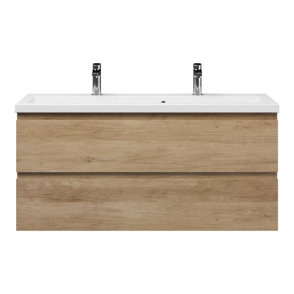 Renesse badmeubel 120 cm olm met keramische Dishoek wastafel wit glans, 2 kraangaten