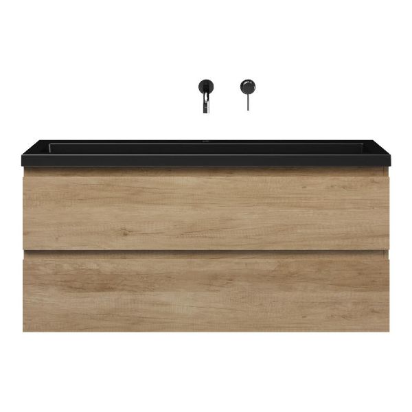 Renesse badmeubel 120 cm olm met polystone Cadzand wastafel zwart mat, zonder kraangat