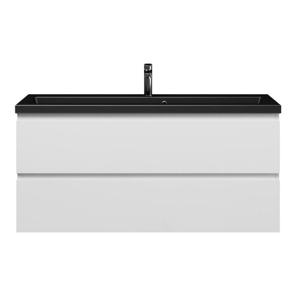 Renesse badmeubel 120 cm wit hoogglans met keramische Dishoek wastafel zwart mat