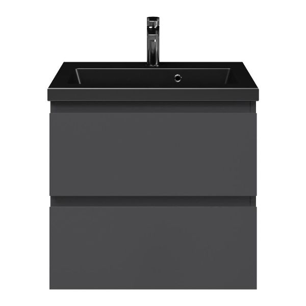 Renesse badmeubel 60 cm antraciet mat met keramische Dishoek wastafel zwart mat, 1 kraangat