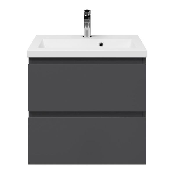 Renesse badmeubel 60 cm antraciet mat met keramische Dishoek wastafel wit glans, 1 kraangat