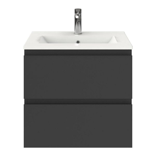 Renesse badmeubel 60 cm antraciet mat met keramische Huisduinen wastafel wit glans