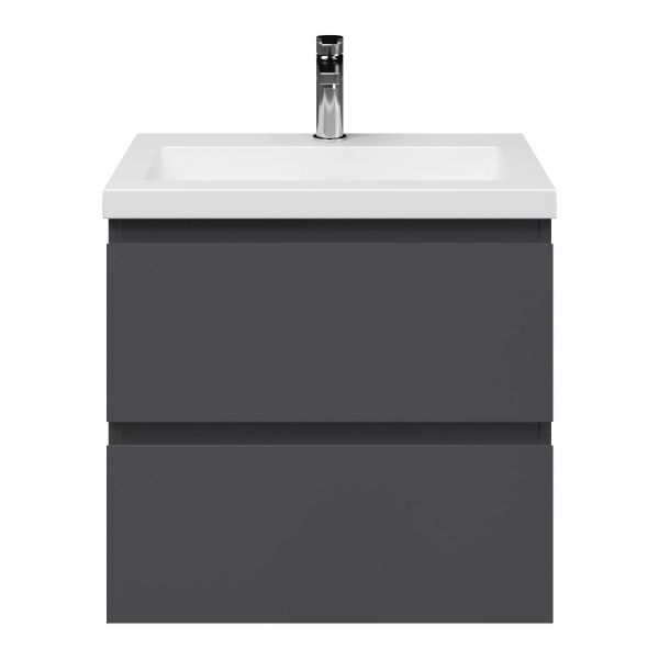 Renesse badmeubel 60 cm antraciet mat met polystone Cadzand wastafel wit mat, 1 kraangat, zonder overloop