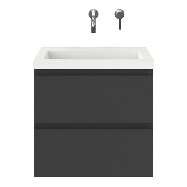 Renesse badmeubel 60 cm antraciet mat met polystone Cadzand wastafel wit glans, zonder kraangat