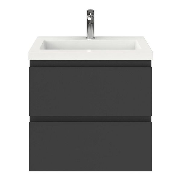 Renesse badmeubel 60 cm antraciet mat met polystone Cadzand wastafel wit glans, 1 kraangat