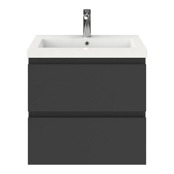Renesse badmeubel 60 cm antraciet mat met polystone Cadzand wastafel wit glans, 1 kraangat