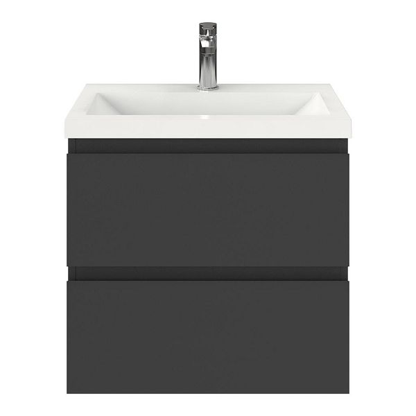 Renesse badmeubel 60 cm antraciet mat met polystone Scharendijke wastafel wit glans