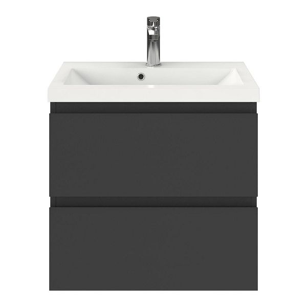 Renesse badmeubel 60 cm antraciet mat met polystone Scharendijke wastafel wit glans