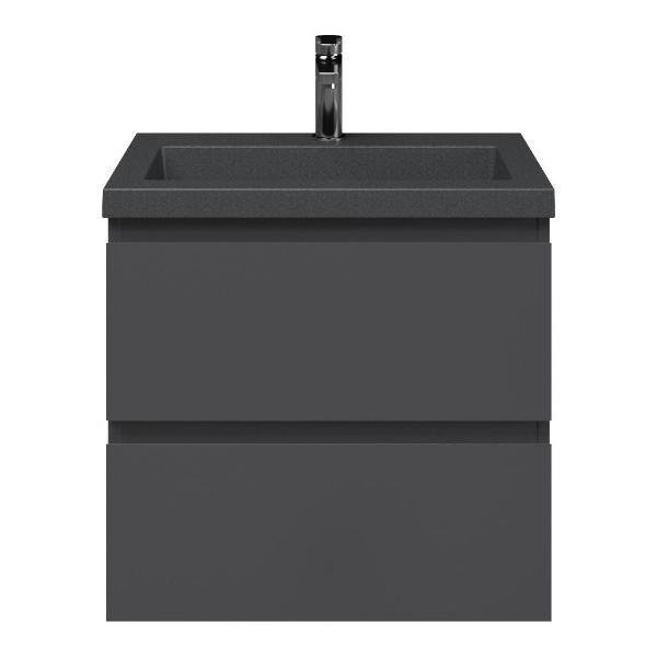 Renesse badmeubel 60 cm antraciet mat met quartz Cadzand wastafel grijs mat, 1 kraangat