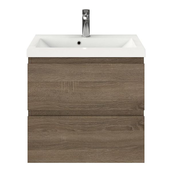 Renesse badmeubel 60 cm donker eiken met polystone Scharendijke wastafel wit glans