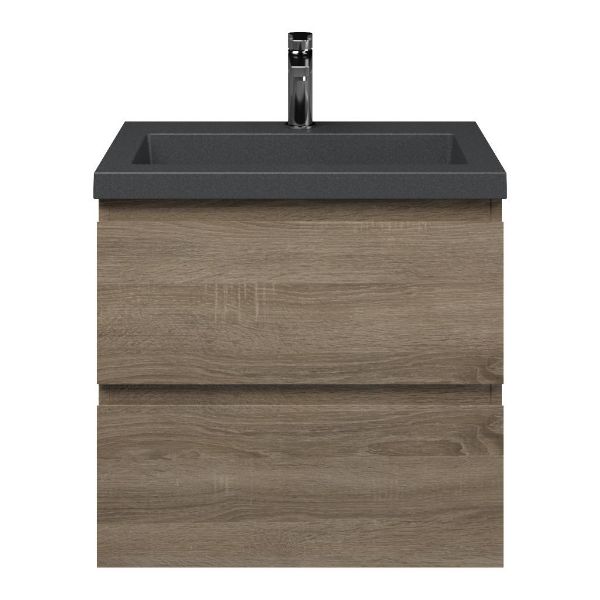 Renesse badmeubel 60 cm donker eiken met quartz Cadzand-Q wastafel grijs mat, 1 kraangat