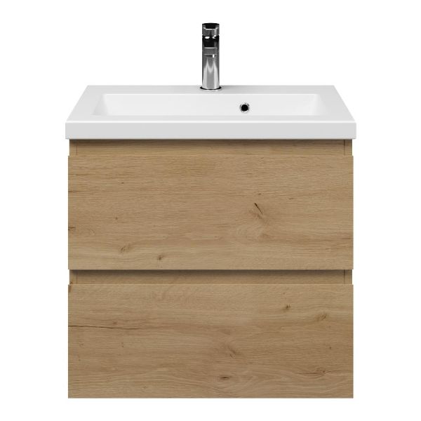 Renesse badmeubel 60 cm eiken natuur met keramische Dishoek wastafel wit mat