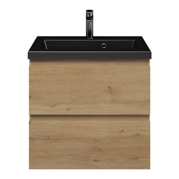 Renesse badmeubel 60 cm eiken natuur met keramische Dishoek wastafel zwart mat