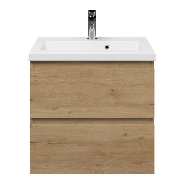 Renesse badmeubel 60 cm eiken natuur met keramische Dishoek wastafel wit glans, 1 kraangat