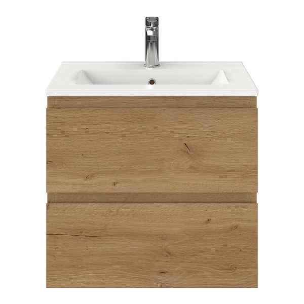 Renesse badmeubel 60 cm eiken natuur met keramische Huisduinen wastafel wit glans
