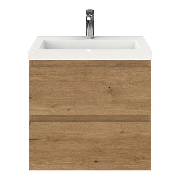 Renesse badmeubel 60 cm eiken natuur met polystone Cadzand wastafel wit glans