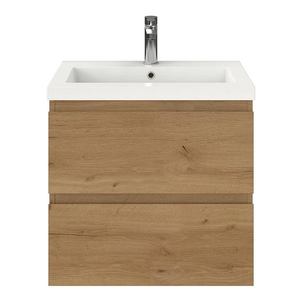 Renesse badmeubel 60 cm eiken natuur met polystone Cadzand wastafel wit glans