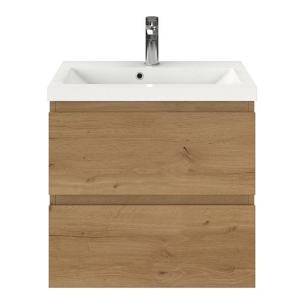 Renesse badmeubel 60 cm eiken natuur met polystone Scharendijke wastafel wit glans