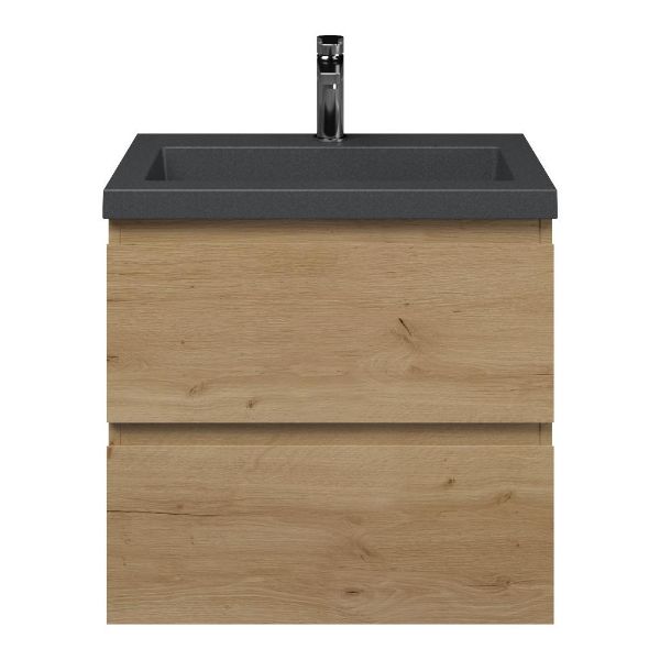 Renesse badmeubel 60 cm eiken natuur met quartz Cadzand-Q wastafel grijs mat, 1 kraangat