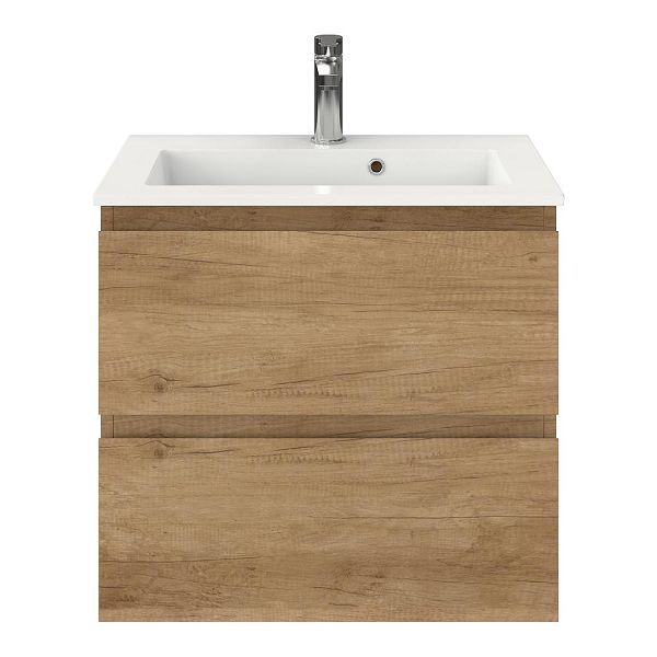 Renesse badmeubel 60 cm olm met keramische Compact wastafel wit glans