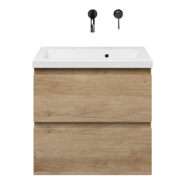 Renesse badmeubel 60 cm olm met keramische Dishoek wastafel wit glans, zonder kraangat