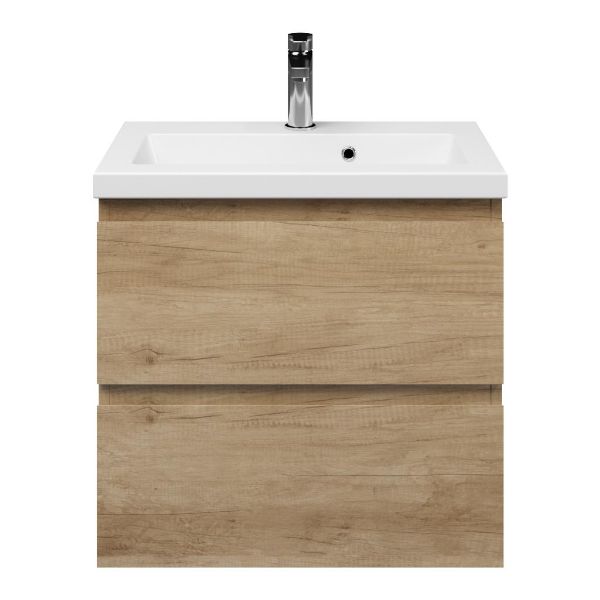 Renesse badmeubel 60 cm olm met keramische Dishoek wastafel wit glans, 1 kraangat