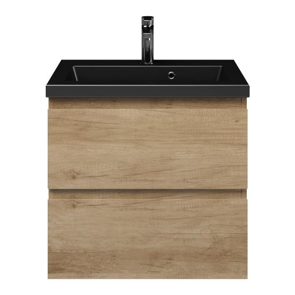 Renesse badmeubel 60 cm olm met keramische Dishoek wastafel zwart mat, 1 kraangat