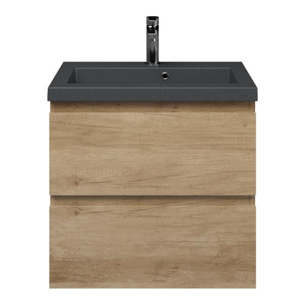 Renesse badmeubel 60 cm olm met polystone Cadzand wastafel grijs mat