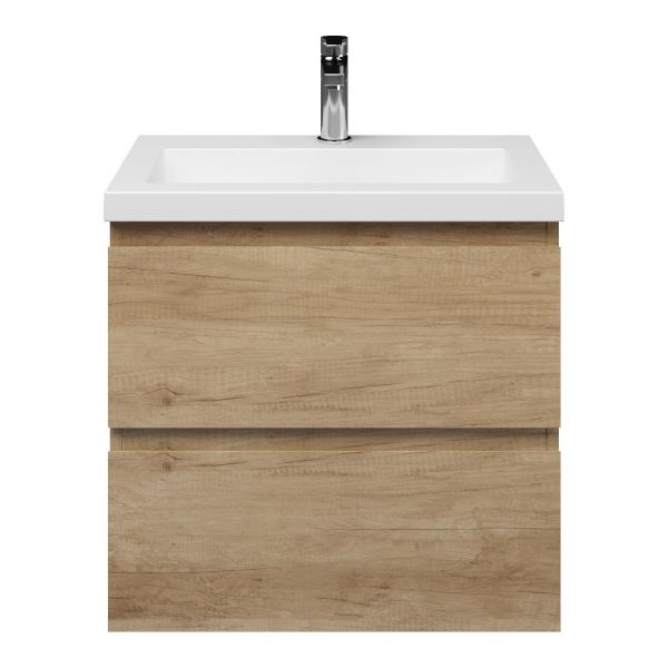Renesse badmeubel 60 cm olm met polystone Cadzand wastafel wit mat, 1 kraangat, zonder overloop