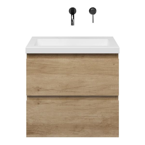 Renesse badmeubel 60 cm olm met polystone Cadzand wastafel wit mat, zonder kraangat