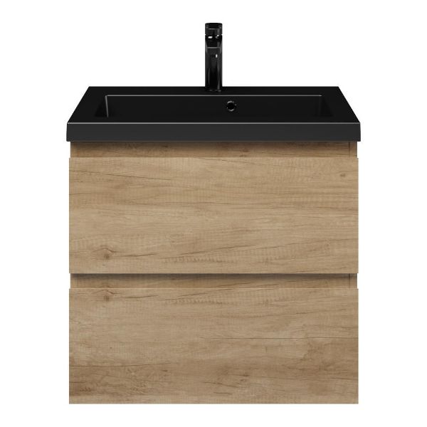Renesse badmeubel 60 cm olm met polystone Cadzand wastafel zwart mat