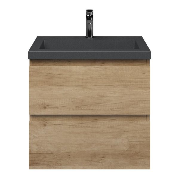 Renesse badmeubel 60 cm olm met quartz Cadzand-Q wastafel grijs mat, 1 kraangat