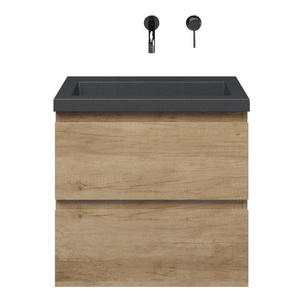 Renesse badmeubel 60 cm olm met quartz Cadzand-Q wastafel grijs mat, zonder kraangat